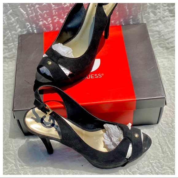 Guess NWB “Cathy” Platform Stiletto Heels Almond Peep Toe Slingback Shoes - Picture 11 of 16